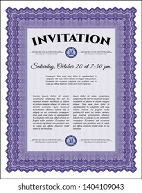 Violet Invitation template. With complex linear background. Customizable, Easy to edit and change colors. Cordial design. 