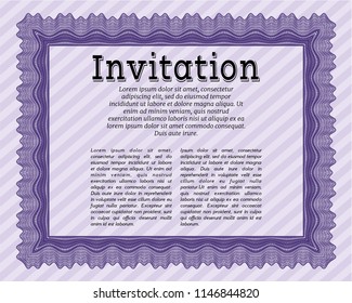 Violet Invitation template. Cordial design. With guilloche pattern and background. Vector illustration. 