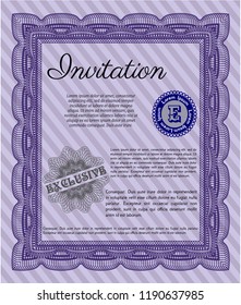 Violet Invitation template. Cordial design. With complex linear background. Detailed. 