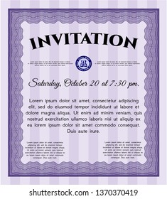 Violet Invitation template. Cordial design. Printer friendly. Detailed. 