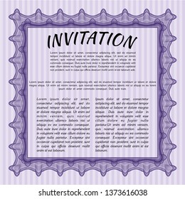 Violet Invitation template. Cordial design. Detailed. Easy to print. 