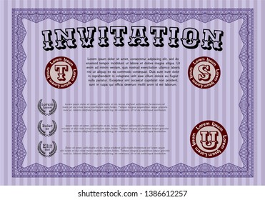 Violet Invitation template. Cordial design. With guilloche pattern. Vector illustration. 