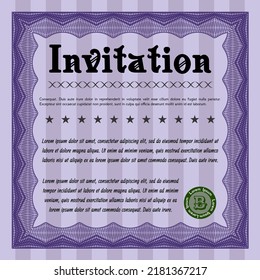Violet Invitation template. Cordial design. Complex background. Detailed. 