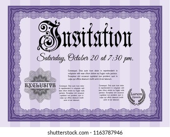 Violet Invitation template. Customizable, Easy to edit and change colors. With complex linear background. Money design. 