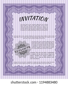 Violet Invitation template. Customizable, Easy to edit and change colors. With quality background. Money Pattern. 