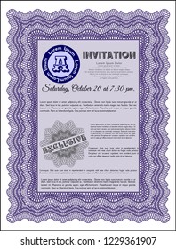 Violet Invitation template. Customizable, Easy to edit and change colors. With quality background. Money Pattern. 