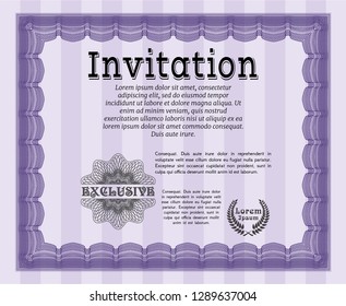 Violet Invitation template. Customizable, Easy to edit and change colors. With guilloche pattern and background. Sophisticated design. 
