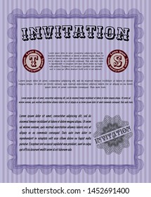 Violet Invitation template. Customizable, Easy to edit and change colors. With guilloche pattern and background. Modern design. 