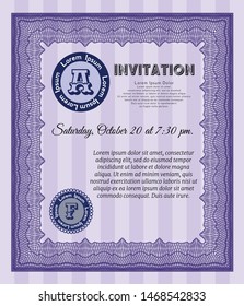 Violet Invitation template. Customizable, Easy to edit and change colors. With complex linear background. Sophisticated design. 