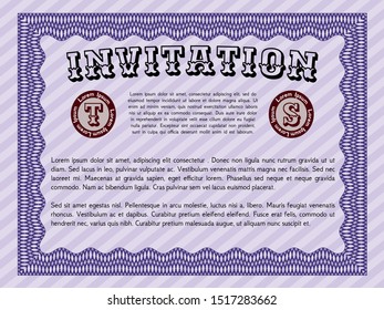 Violet Invitation template. Customizable, Easy to edit and change colors. With complex background. Retro design. 