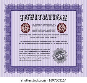 Violet Invitation template. Customizable, Easy to edit and change colors. With guilloche pattern and background. Nice design. 