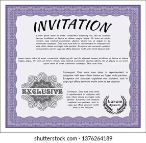 Violet Invitation template. Detailed. With background. Excellent design. 