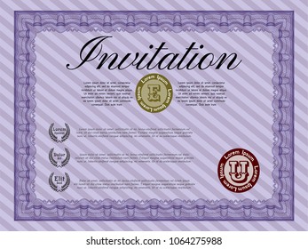 Violet Invitation template. Detailed. Complex background. Lovely design. 