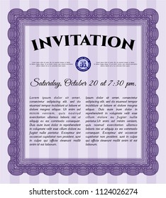Violet Invitation template. Detailed. Complex background. Artistry design. 