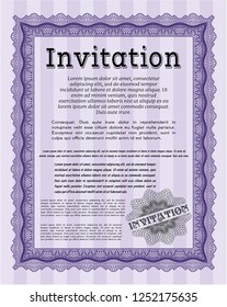 Violet Invitation template. Detailed. With guilloche pattern and background. Lovely design. 