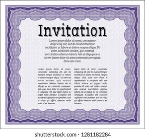 Violet Invitation template. Detailed. With guilloche pattern and background. Superior design. 
