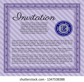 Violet Invitation template. Detailed. With guilloche pattern and background. Sophisticated design. 
