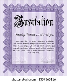 Violet Invitation template. Detailed. With guilloche pattern. Money design. 