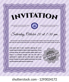Violet Invitation template. Detailed. With linear background. Sophisticated design. 