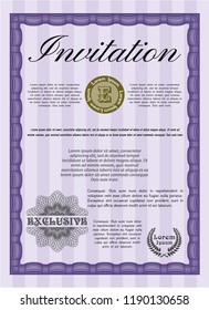 Violet Invitation template. Detailed. Printer friendly. Elegant design. 