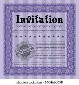 Violet Invitation template. Detailed. Printer friendly. Money design. 