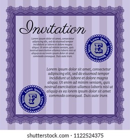 Violet Invitation template. Easy to print. Vector illustration. Money style design. 