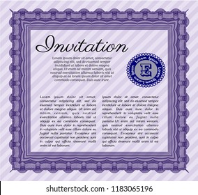 Violet Invitation template. Easy to print. Money Pattern. Vector illustration. 