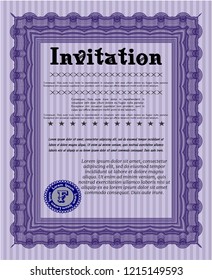 Violet Invitation template. Easy to print. Artistry design. Detailed. 