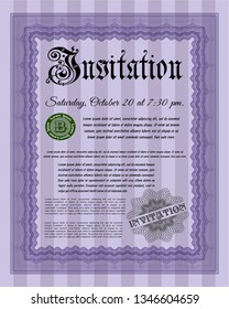 Violet Invitation template. Easy to print. Vector illustration. Money Pattern design. 