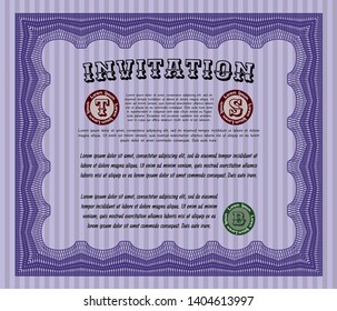 Violet Invitation template. Easy to print. Vector illustration. Sophisticated design. 