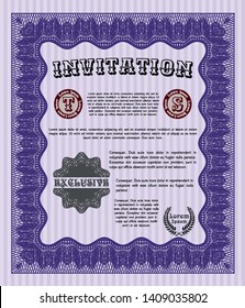 Violet Invitation template. Easy to print. Money Pattern design. Vector illustration. 