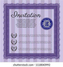 Violet Invitation template. Elegant design. Detailed. With guilloche pattern. 