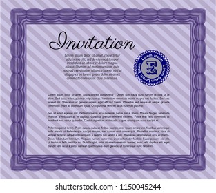 Violet Invitation template. Elegant design. With background. Detailed. 