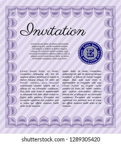 Violet Invitation template. Elegant design. Detailed. With complex background. 