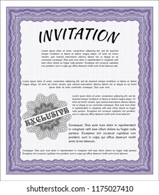 Violet Invitation template. Excellent design. With guilloche pattern. Detailed. 