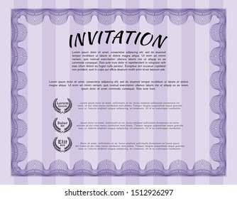 Violet Invitation template. Excellent design. Easy to print. Vector illustration. 