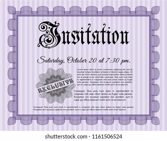 Violet Invitation template. Good design. Customizable, Easy to edit and change colors. With guilloche pattern. 
