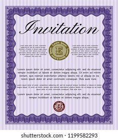 Violet Invitation template. Good design. Detailed. With guilloche pattern. 
