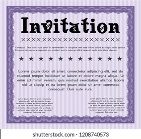 Violet Invitation template. Good design. With great quality guilloche pattern. Vector illustration. 