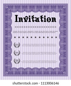 Violet Invitation template. With great quality guilloche pattern. Money Pattern design. Customizable, Easy to edit and change colors. 