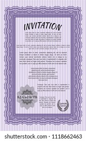 Violet Invitation template. With great quality guilloche pattern. Detailed. Beauty design. 
