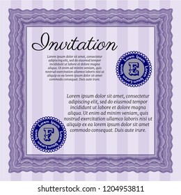 Violet Invitation template. With great quality guilloche pattern. Vector illustration. Elegant design. 