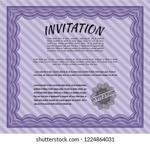 Violet Invitation template. With great quality guilloche pattern. Detailed. Modern design. 