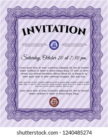 Violet Invitation template. With great quality guilloche pattern. Customizable, Easy to edit and change colors. Nice design. 