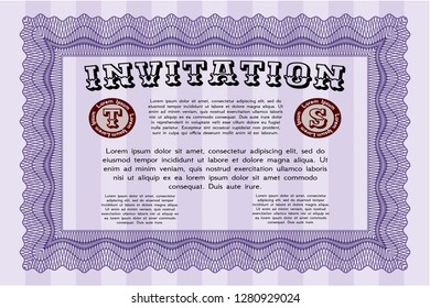 Violet Invitation template. With great quality guilloche pattern. Modern design. Customizable, Easy to edit and change colors. 