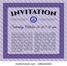 Violet Invitation template. With great quality guilloche pattern. Good design. Customizable, Easy to edit and change colors. 