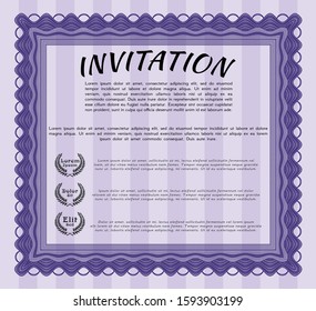 Violet Invitation template. With great quality guilloche pattern. Modern design. Vector illustration. 