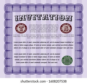 Violet Invitation template. With great quality guilloche pattern. Vector illustration. Good design. 
