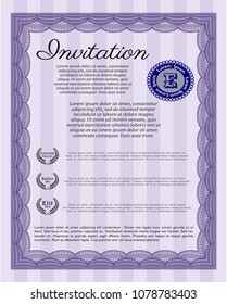  Violet Invitation template. With guilloche pattern. Customizable, Easy to edit and change colors. Nice design. 