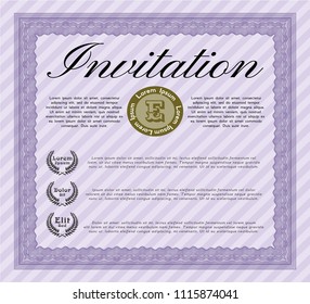 Violet Invitation template. With guilloche pattern and background. Beauty design. Detailed. 